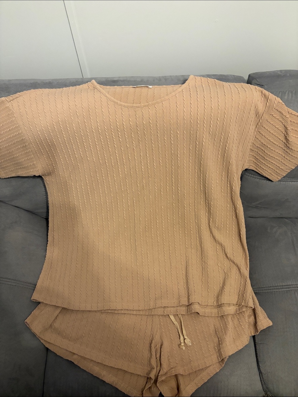 Women’s Casual Knit Shorts Set - Camel - Picture 2 of 5